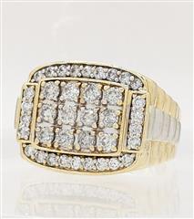 10K Yellow Gold 13.1g Mens Diamond Cluster Door Knocker Tierd Ribbed Ring Size-9